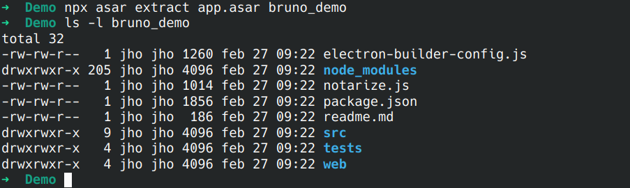 Extracting app.asar with the asar utility