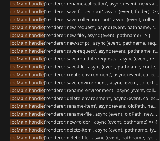 A subset of Bruno&rsquo;s ipcMain.handle handlers