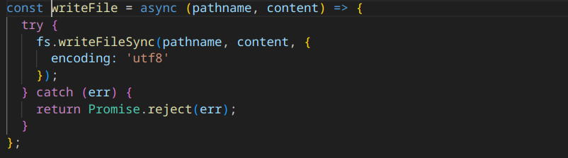 The writeFile helper : fs.writeFileSync with utf8 encoding