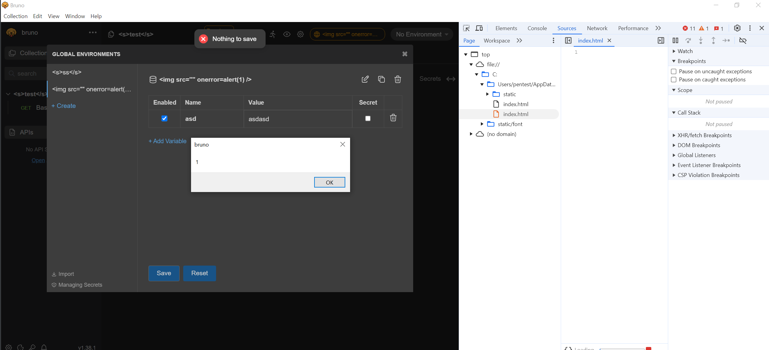 Stored XSS triggered through the global environment name